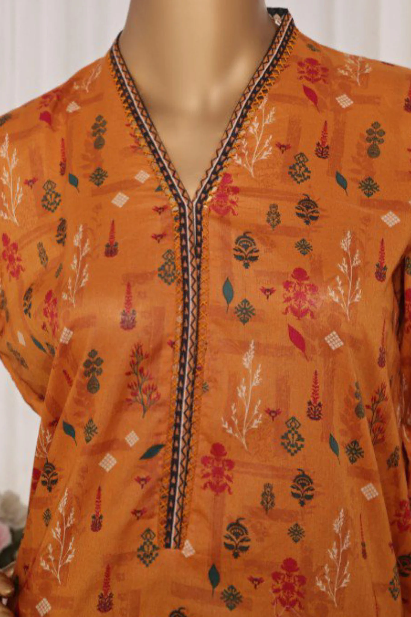 Bin Saeed Stitched 3 Piece Printed Lawn Suit-NSM-2442-Mustard - Image 2