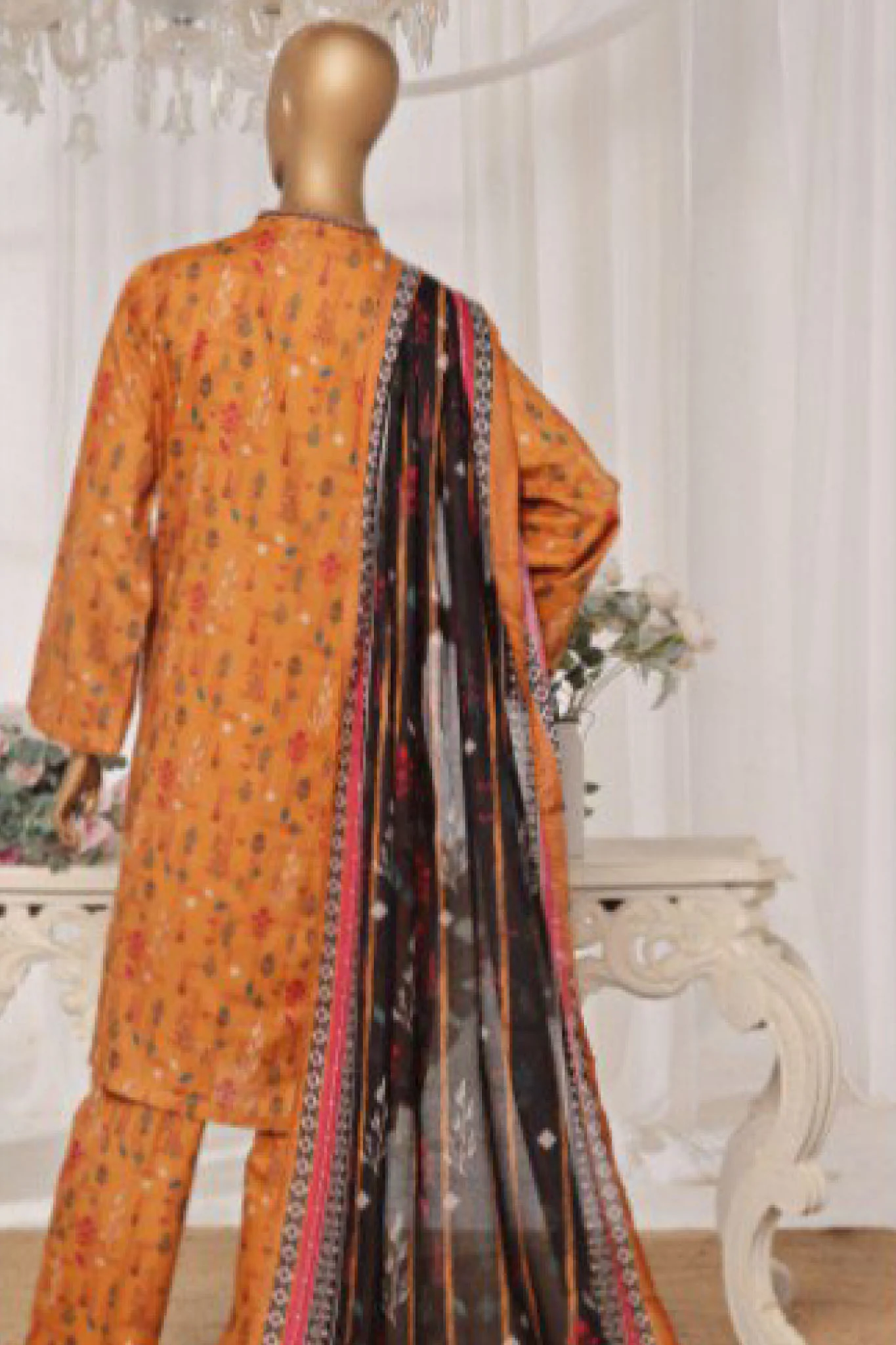 Bin Saeed Stitched 3 Piece Printed Lawn Suit-NSM-2442-Mustard - Image 3