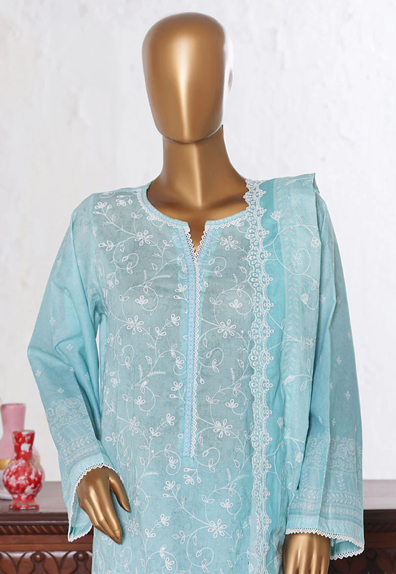 Bin Saeed Stitched 3 Piece Luxury White & White Emb Suit-NSM-2528 FEROZI - Image 2