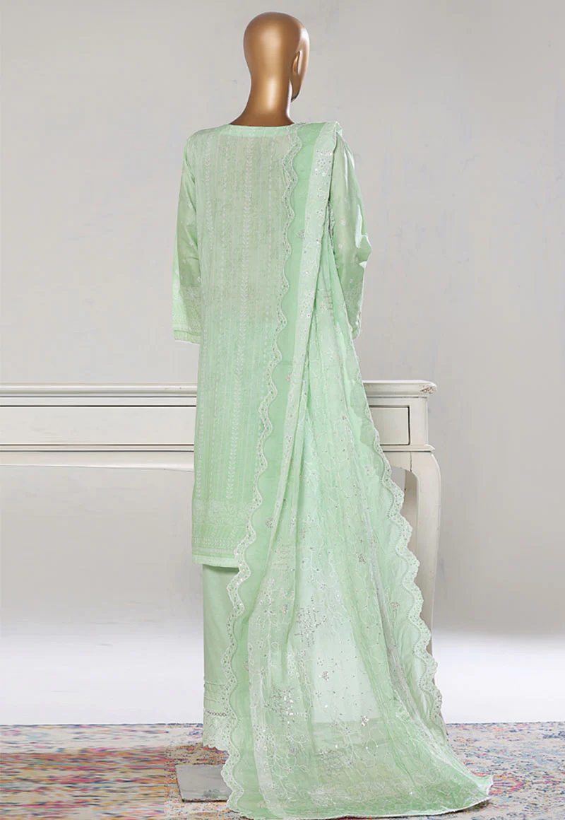 Bin Saeed Stitched 3 Piece Luxury White & White Emb Suit-NSM-2530 PISTA - Image 3