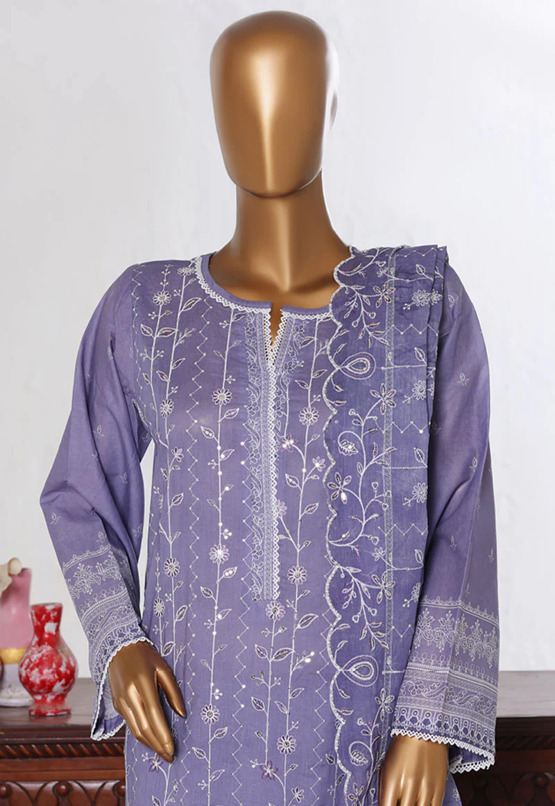 Bin Saeed Stitched 3 Piece Luxury White & White Emb Suit-NSM-2534 MOVE - Image 2