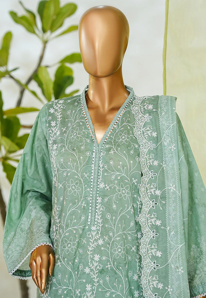 Bin Saeed Stitched 3 Piece Luxury White & White Emb Suit-NSM-2555 PISTA - Image 2