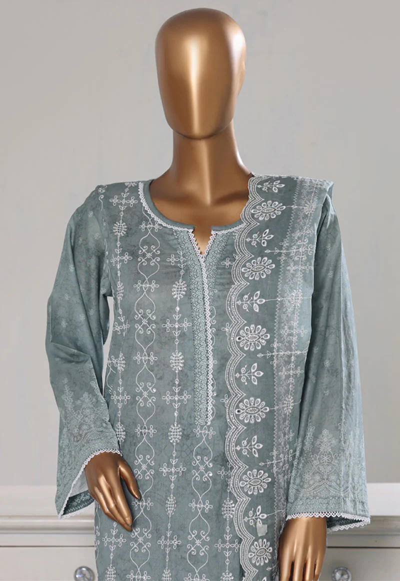 Bin Saeed Stitched 3 Piece Luxury White & White Emb Suit-NSM-2558 GREY - Image 2