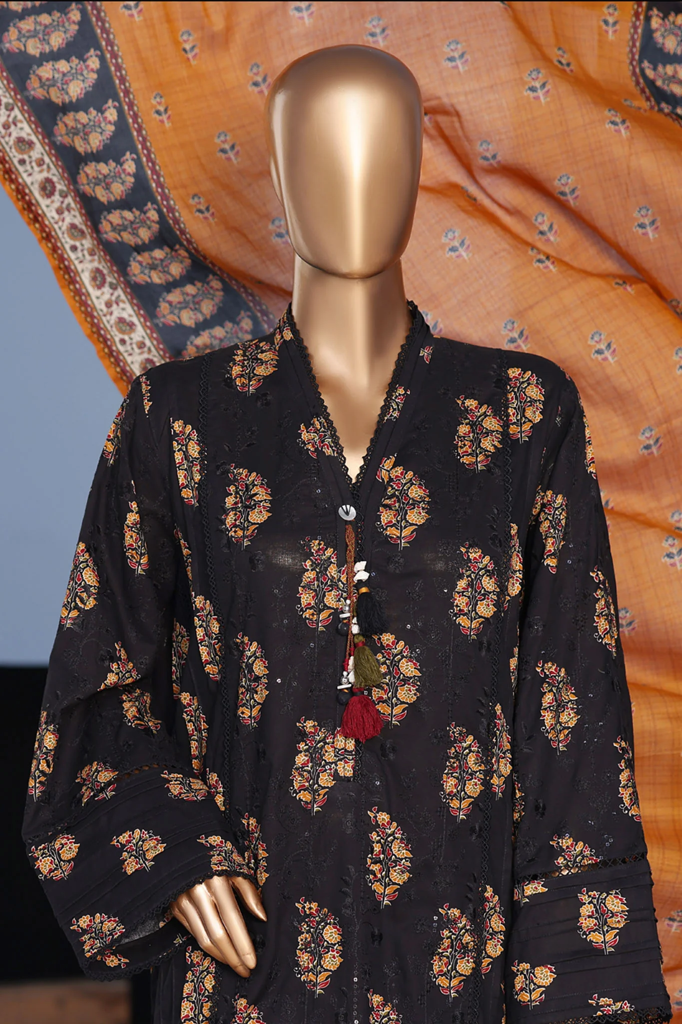 Bin Saeed Stitched 3 Piece Exclusive Emb Lawn Pintex Suit-NSM-2665 BLACK - Image 2
