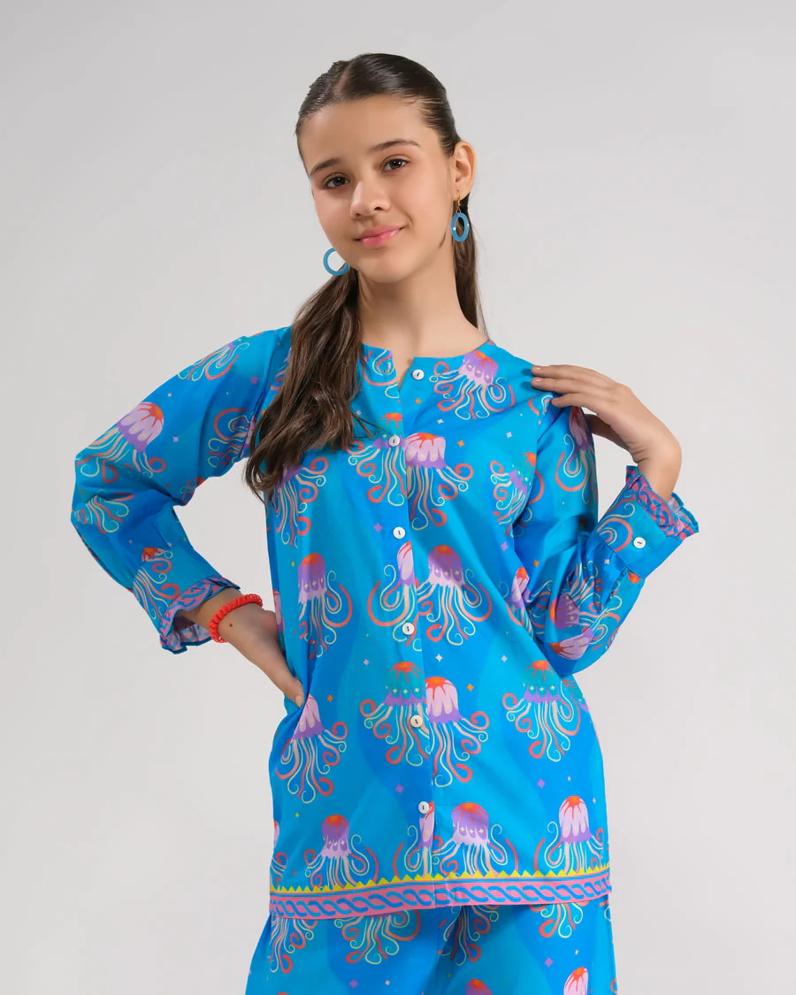 Sprinkles Stitched 2 Piece Summer Co Ord Sets Kids Suit-Oceanic Whimsy- Co-ord Set - Image 4