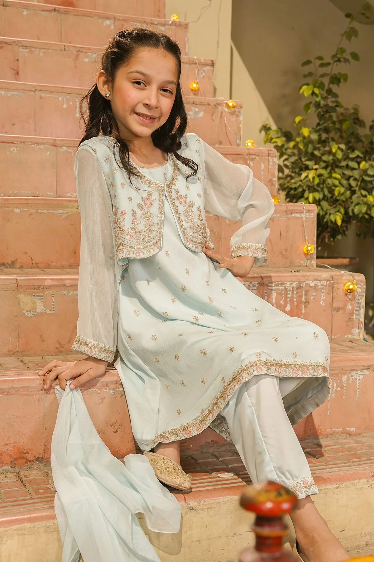 Ochre Clothing-Chiffon Embroidered 3 Pc Suit-EM-62 - Image 4