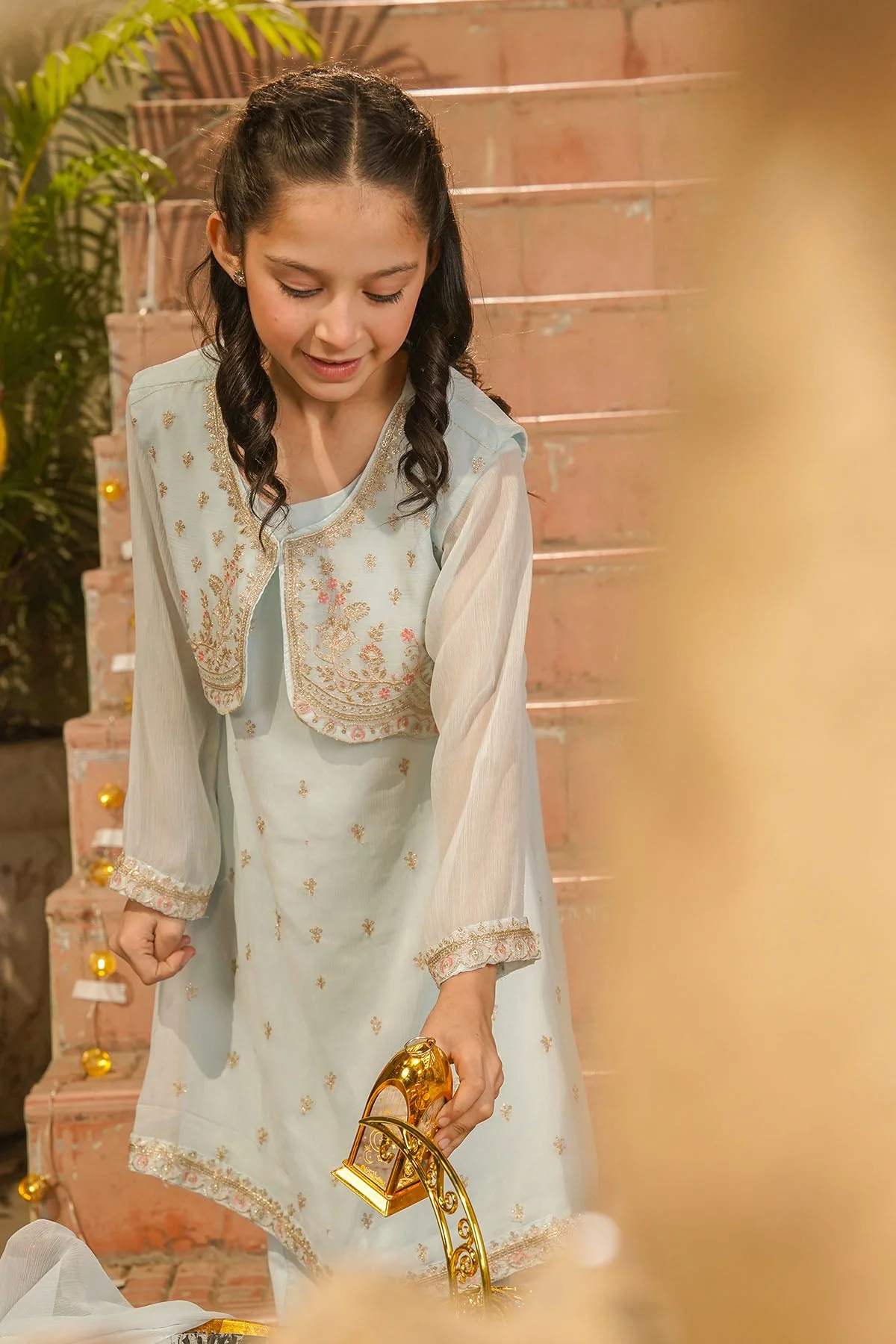 Ochre Clothing-Chiffon Embroidered 3 Pc Suit-EM-62 - Image 5