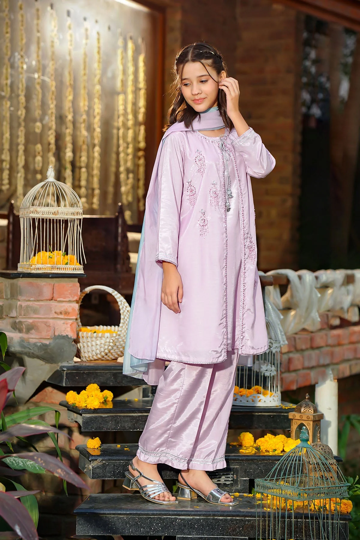 Ochre Clothing-Cotton Silk Hand Adda Work 3 Pc Suit-AC-79 - Image 2