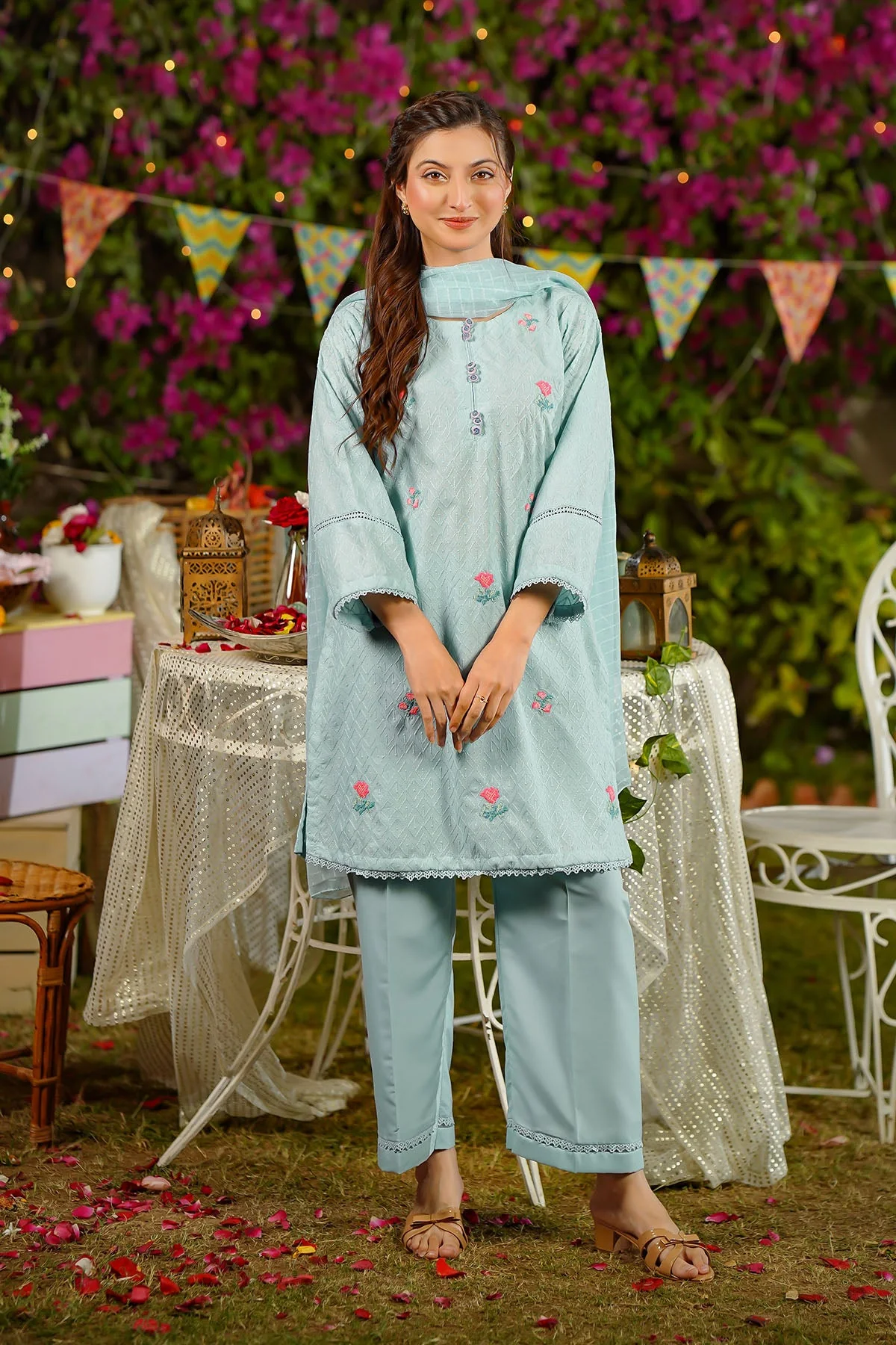 Ochre Clothing-Chikankari Embroidered 3 Pc Suit-SCF-02