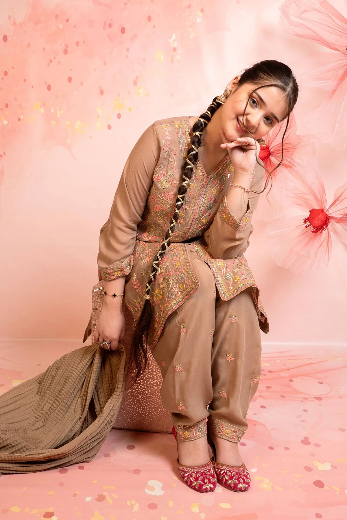 Ochre Clothing-Boski Linen Embroidered 3 Pc Suit-EMCF-17 - Image 3