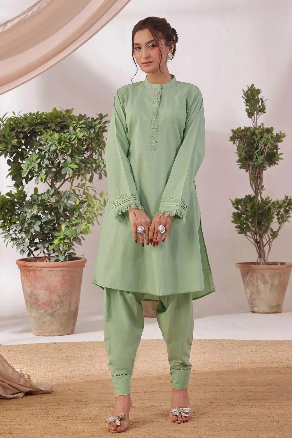 Ochre Clothing-Slub Lawn Women's 2 Pc Suit-SOLS-23