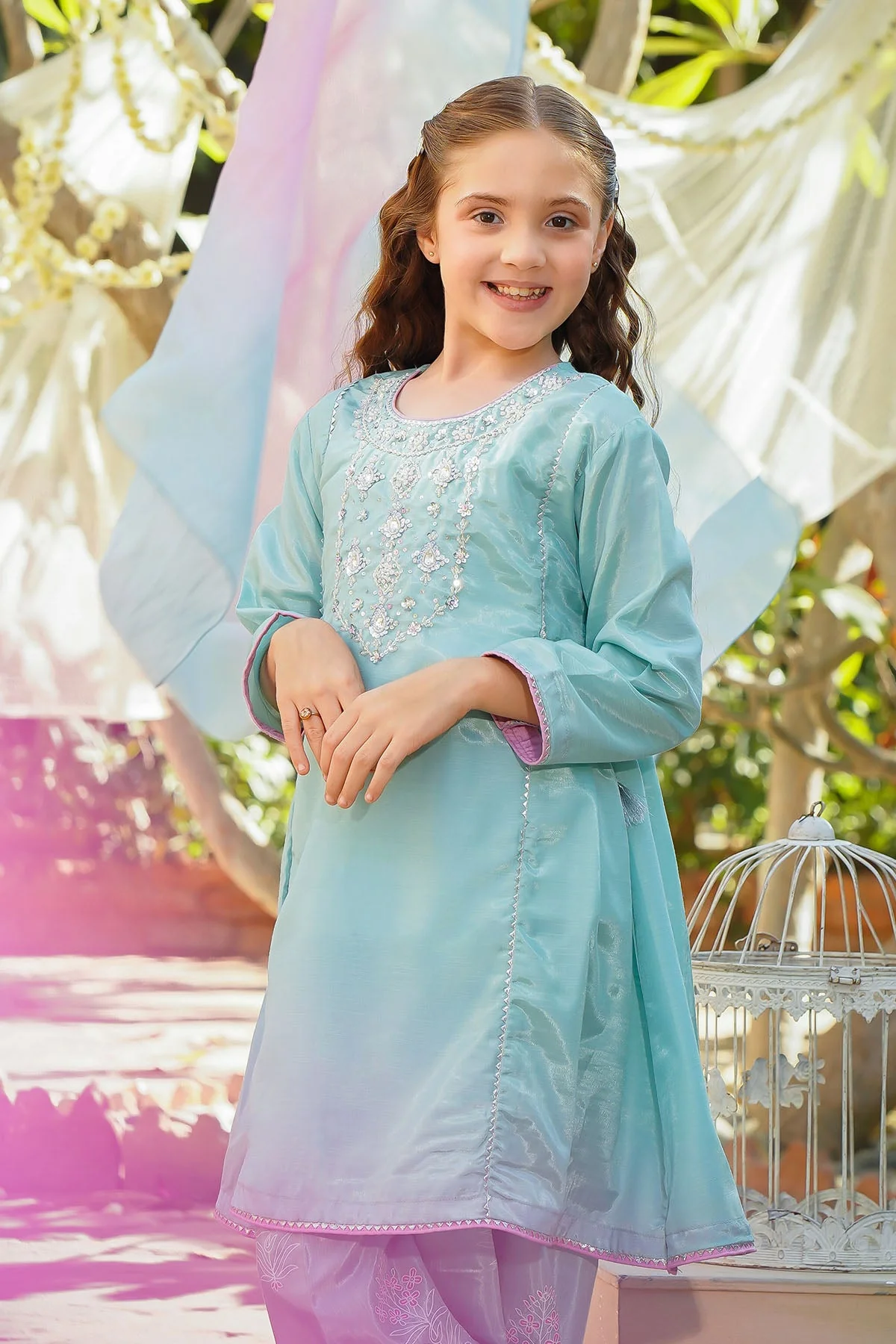 Ochre Clothing-Cotton Silk Hand Adda Work 3 Pc Suit-AC-82 - Image 2