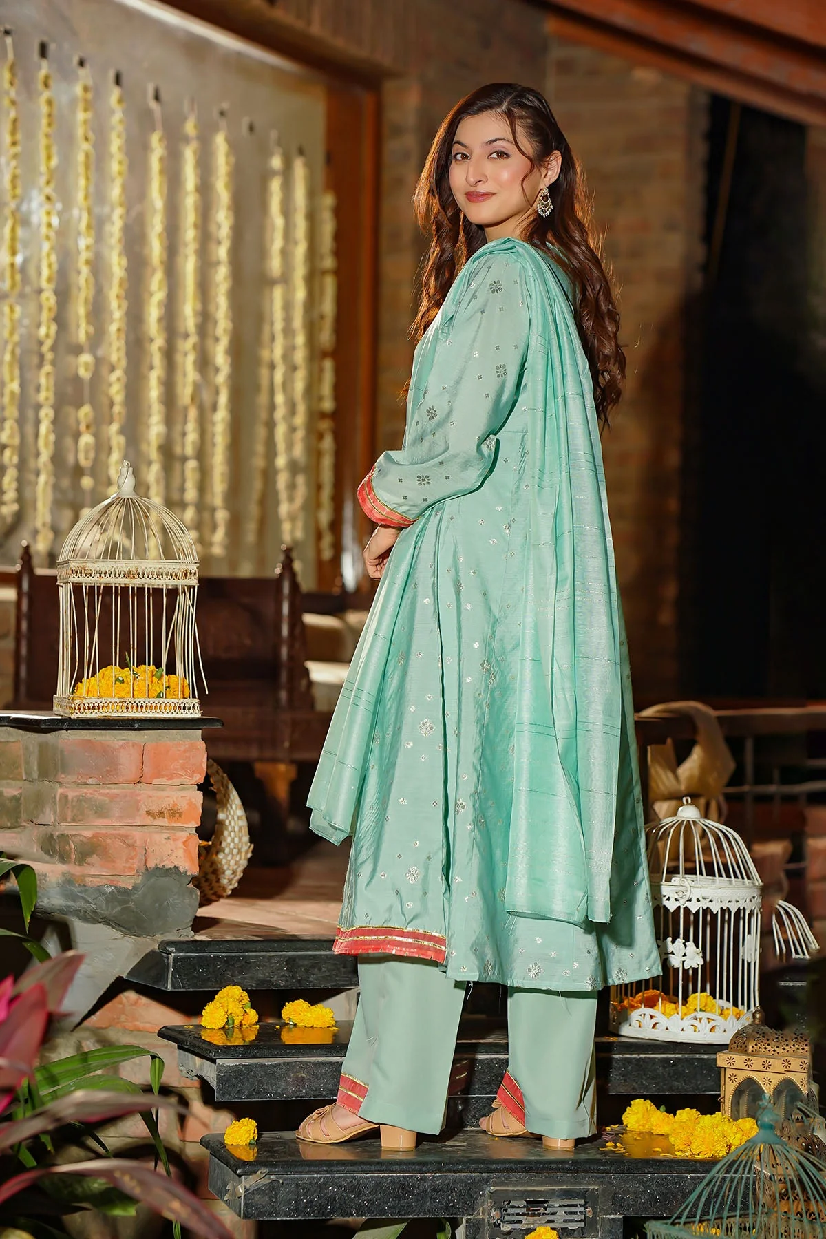 Ochre Clothing-Viscose Jacquard Hand Adda Work 3 Pc Suit-SOF-15 - Image 4
