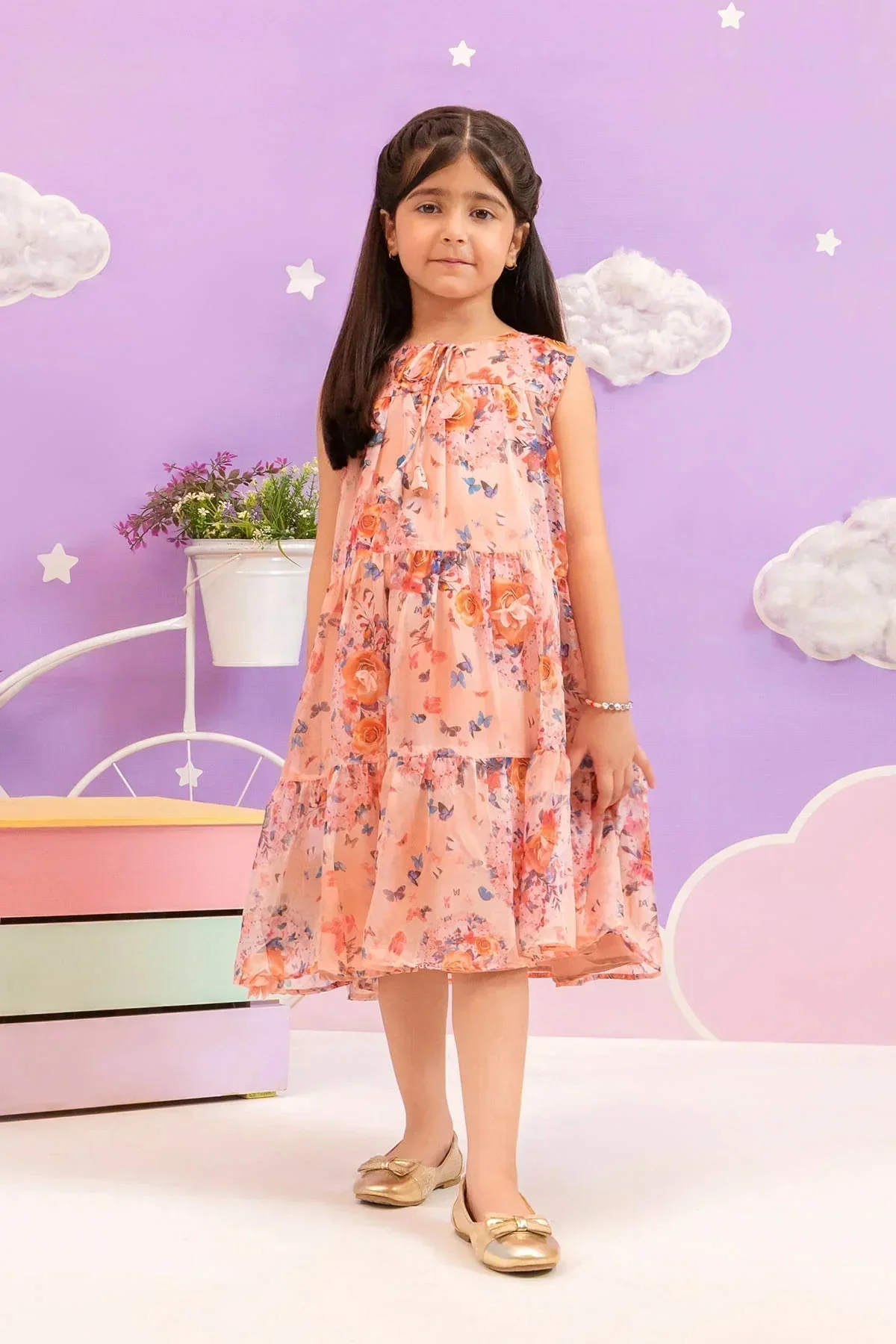 Ochre Clothing-Printed Chiffon Dress-INWD-24