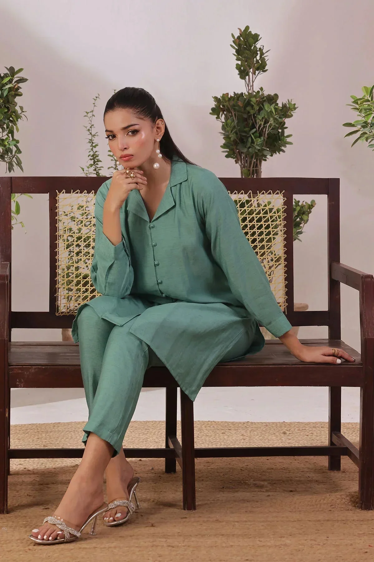 Ochre Clothing-Slub Cotton Women's 2 Pc Suit-SOLS-18 - Image 3