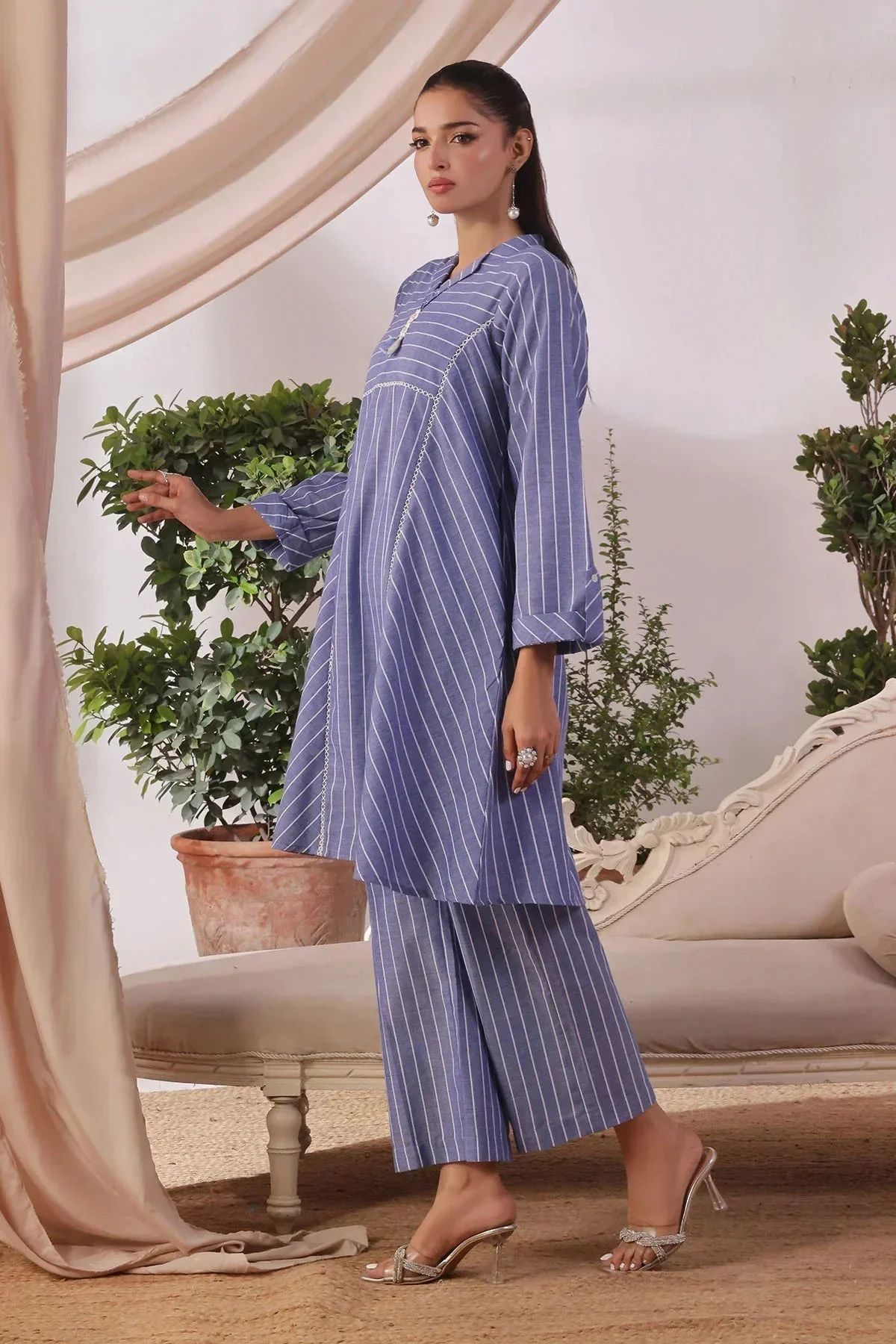 Ochre Clothing-Chambray Cotton Women's 2 Pc Suit-SOLS-07 - Image 4