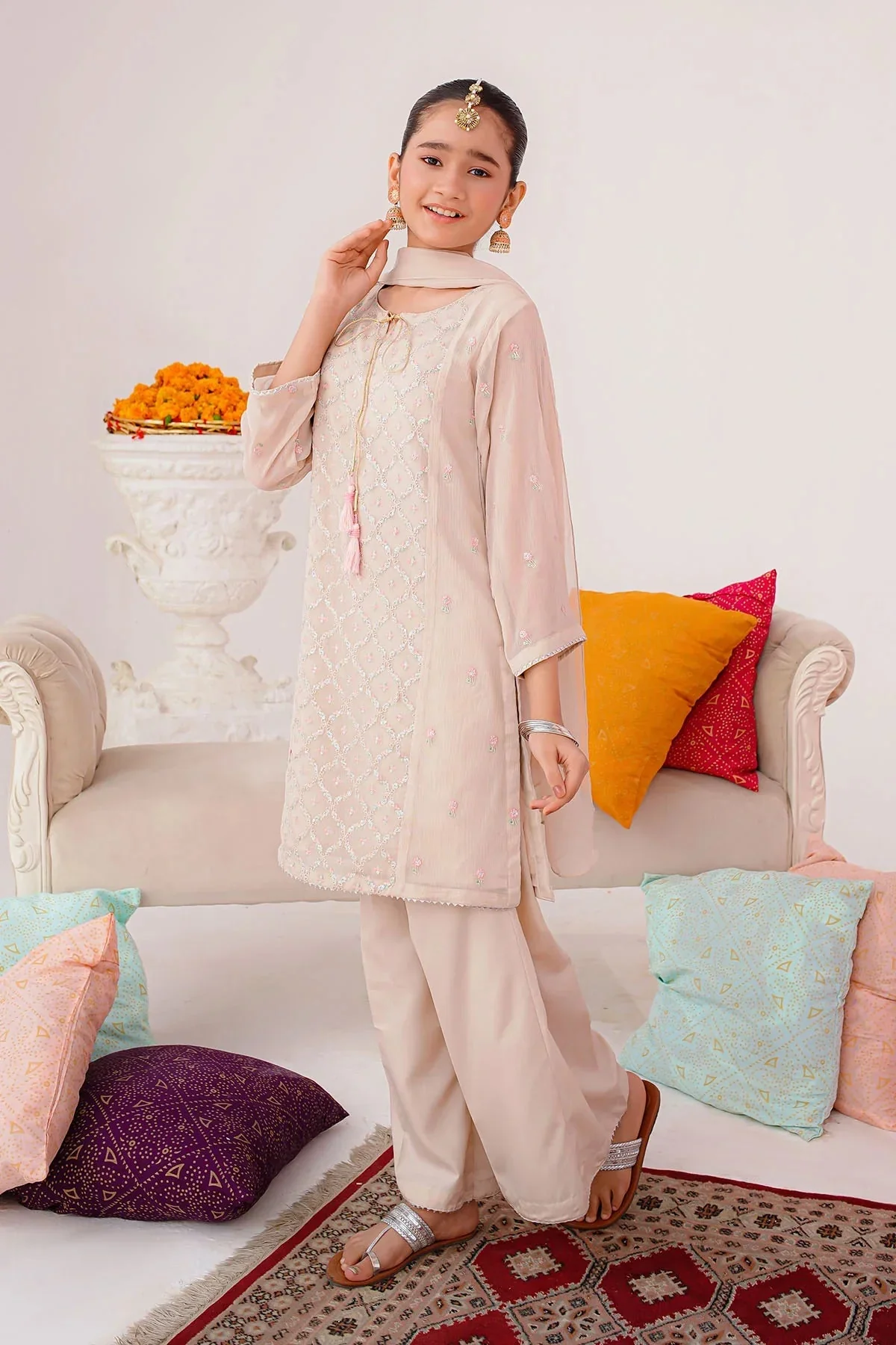 Ochre Clothing Kids Formals-Chiffon Embroidered 3 Pc Suit-SHD-21 - Image 3