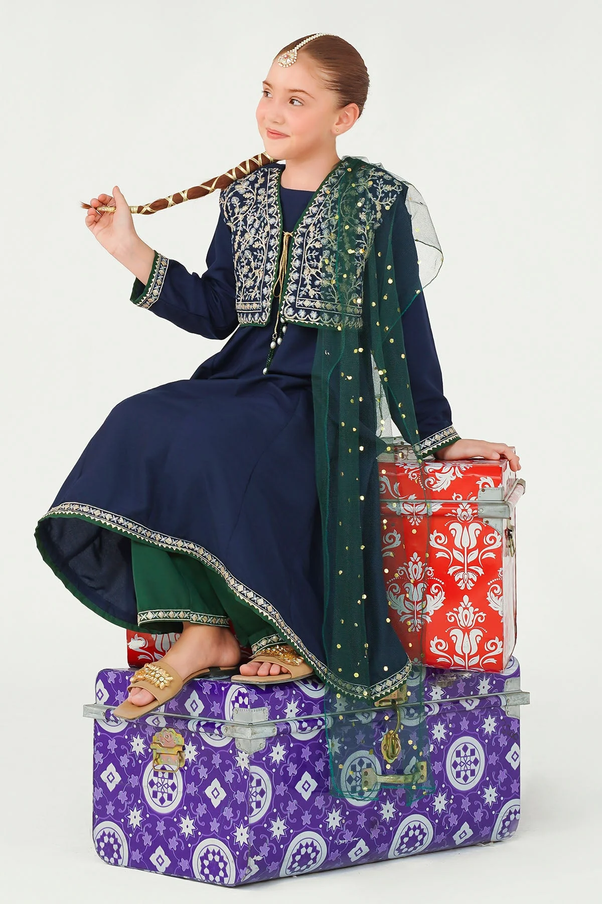Ochre Clothing Kids Winter-Raw Silk Embroidered 3 Pc Suit-MHD-16 - Image 3