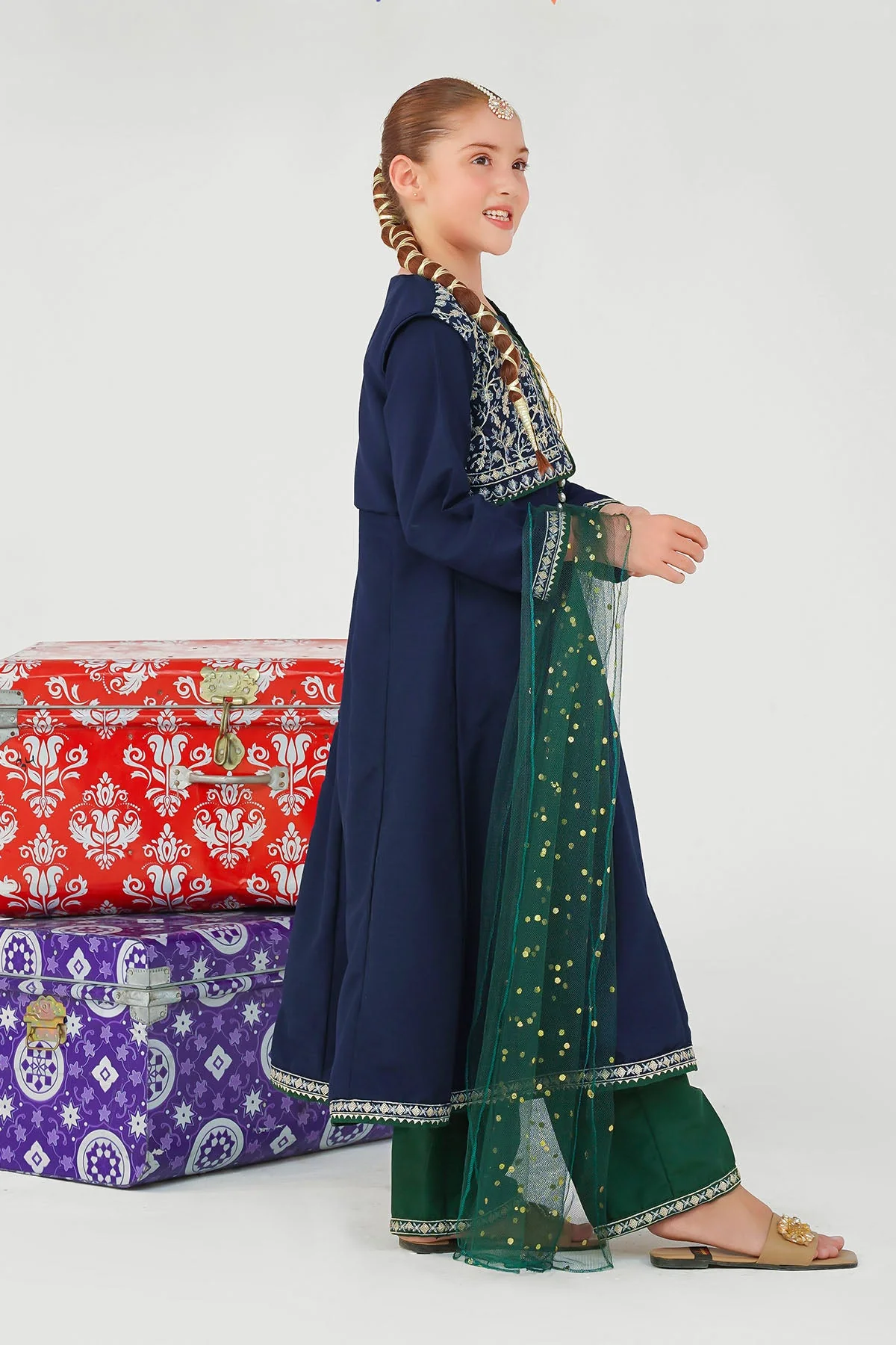 Ochre Clothing Kids Winter-Raw Silk Embroidered 3 Pc Suit-MHD-16 - Image 5