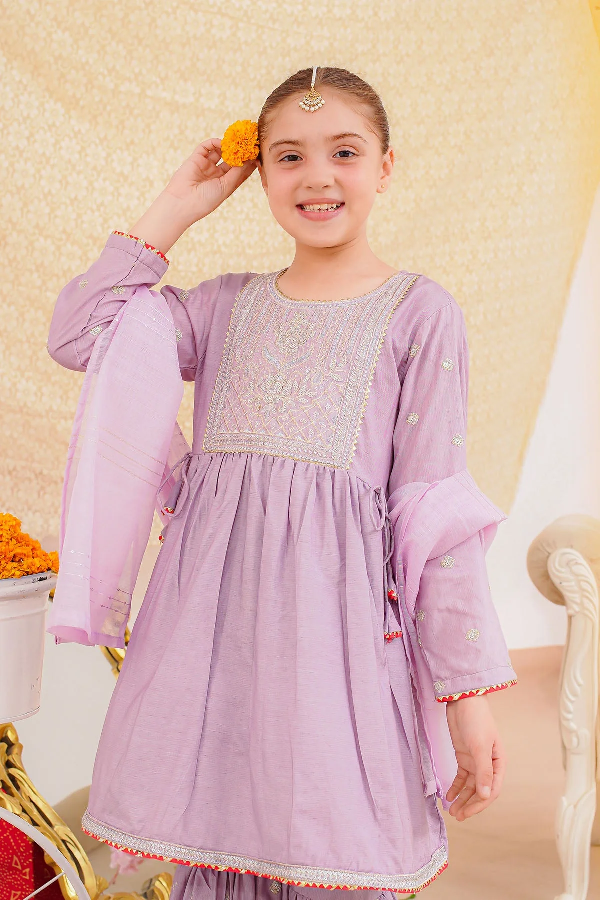 Ochre Clothing Stitched 3 Piece Emb Cotton Silk Suit-SHD-17 - Image 2