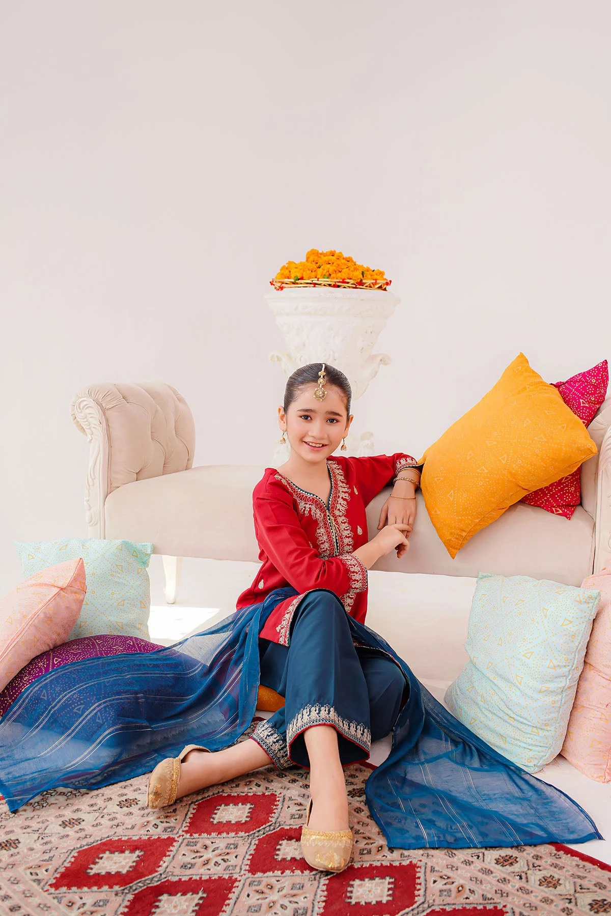 Ochre Clothing Kids Winter-Raw Silk Embroidered 3 Pc Suit-SHD-18 - Image 4
