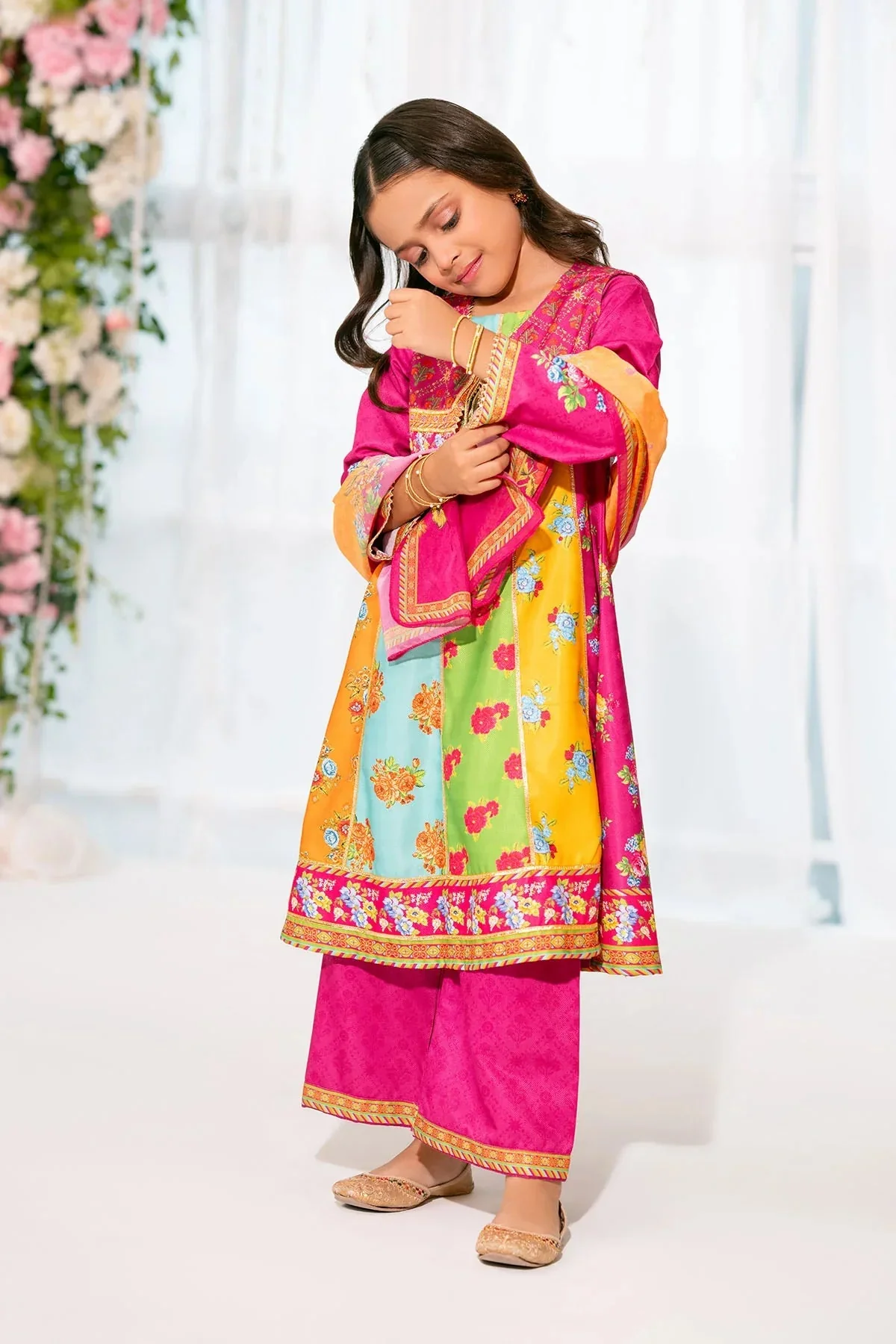 Ochre Clothing Kids Toddlers Festive-Herringbone Digital Printed 3 Pc Suit-INDP-43 - Image 3