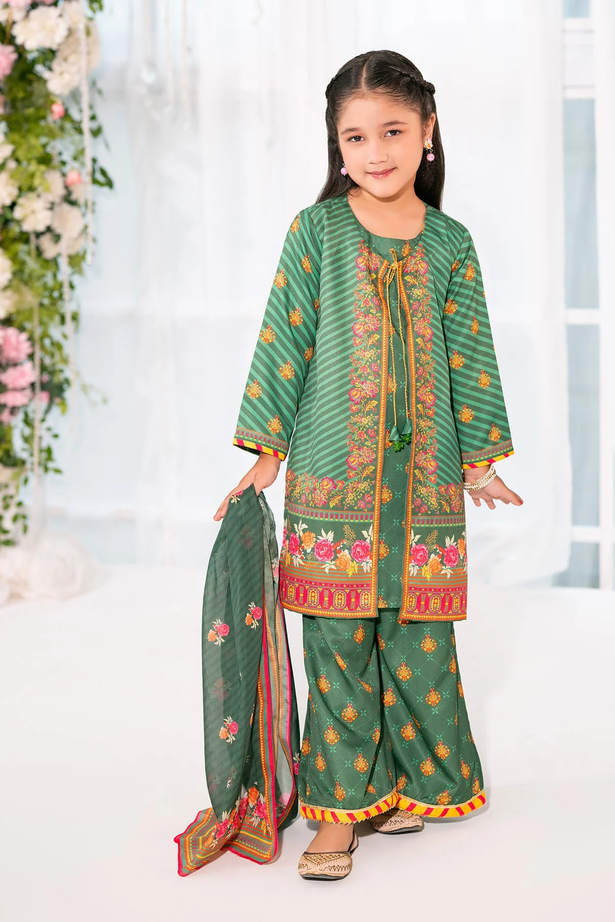 Ochre Clothing Kids Toddlers Festive-Herringbone Digital Printed 3 Pc Suit-INDP-47