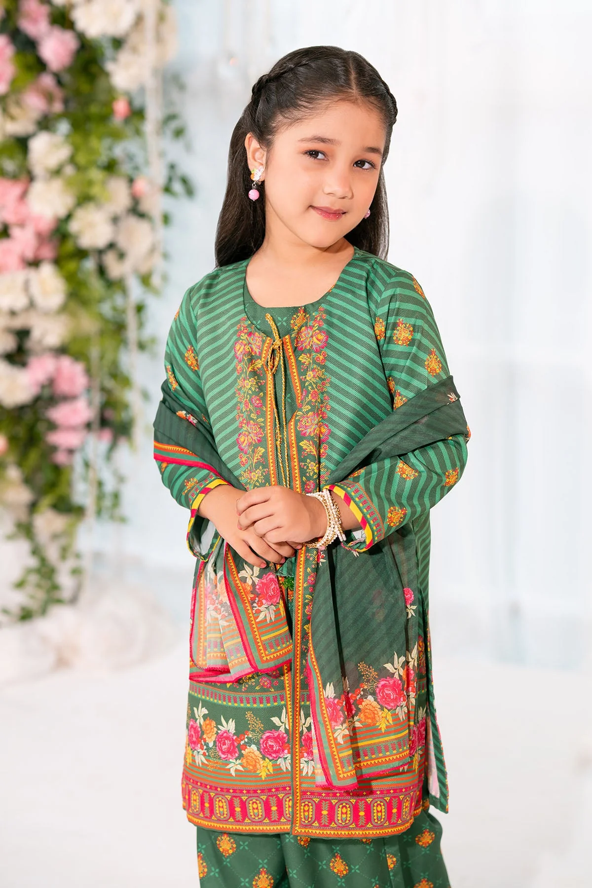 Ochre Clothing Kids Toddlers Festive-Herringbone Digital Printed 3 Pc Suit-INDP-47 - Image 3