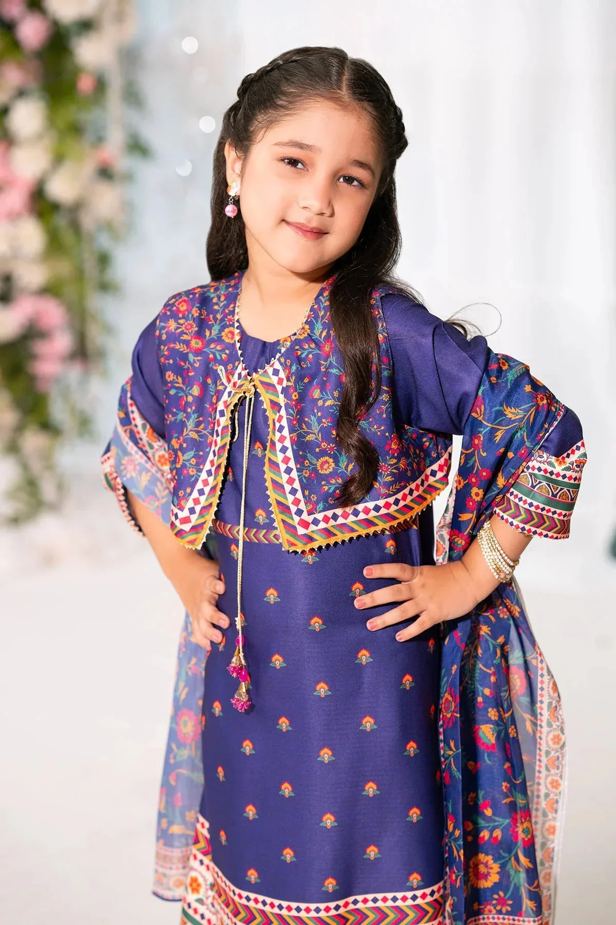 Ochre Clothing Kids Toddlers Festive-Herringbone Digital Printed 3 Pc Suit-INDP-49 - Image 2