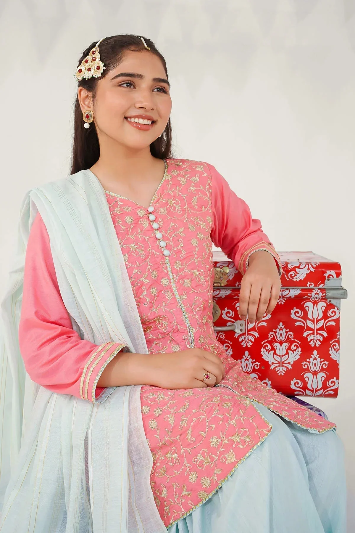 Ochre Clothing Kids Winter-Cotton Silk Embroidered 3 Pc Suit-MHD-21 - Image 2
