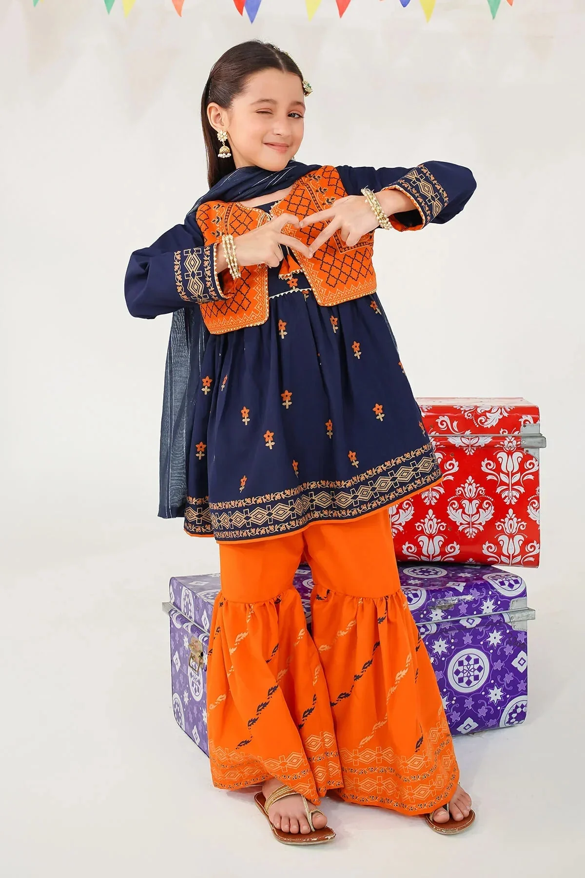 Ochre Clothing Kids Toddlers Festive-Raw Silk Printed 3 Pc Suit-INMHD-07