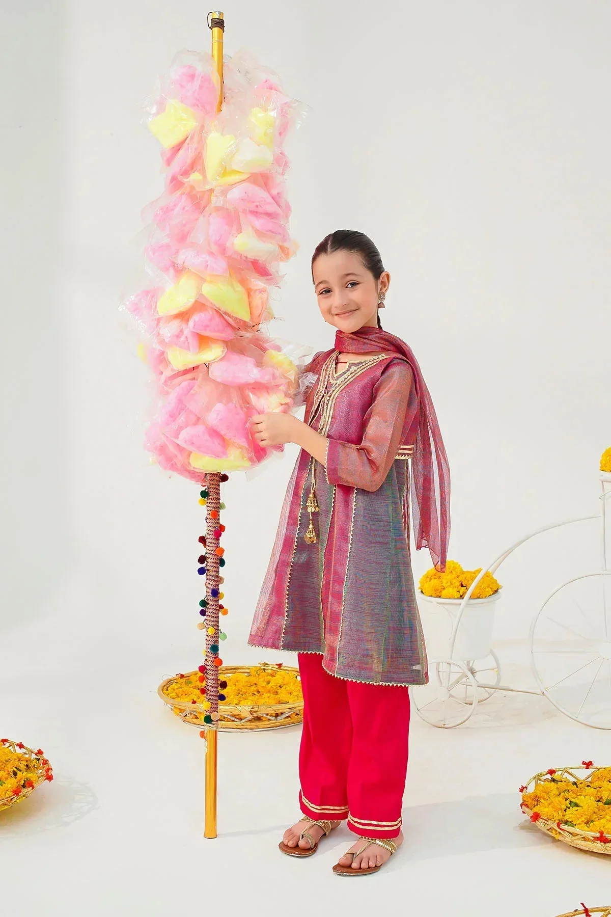 Ochre Clothing Kids Toddlers Festive-Khaddi Net Embellished 3 Pc Suit-INMHD-10 - Image 3