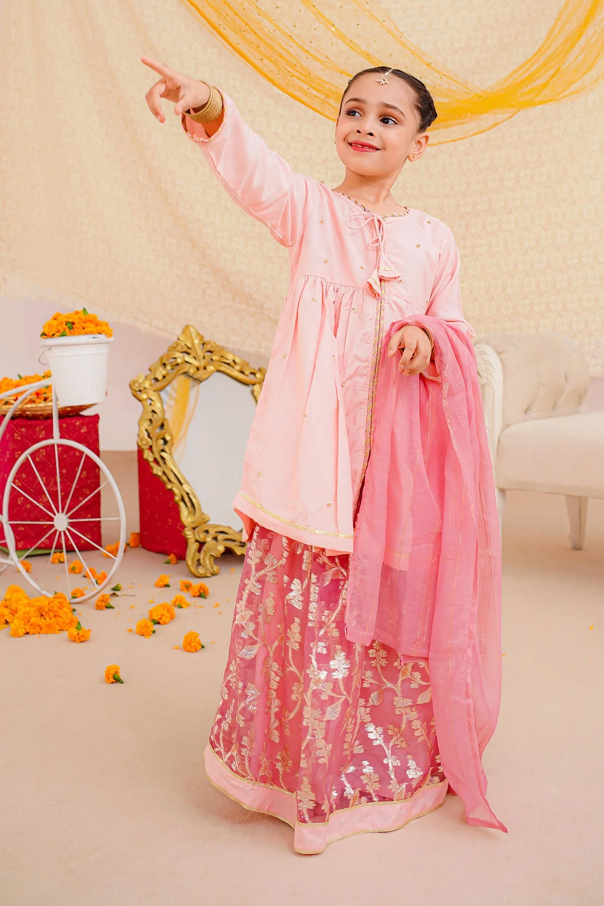 Ochre Clothing Kids Toddlers Festive-Cotton Silk Hand Adda Work 3 Pc Suit-INSHD-09 - Image 3
