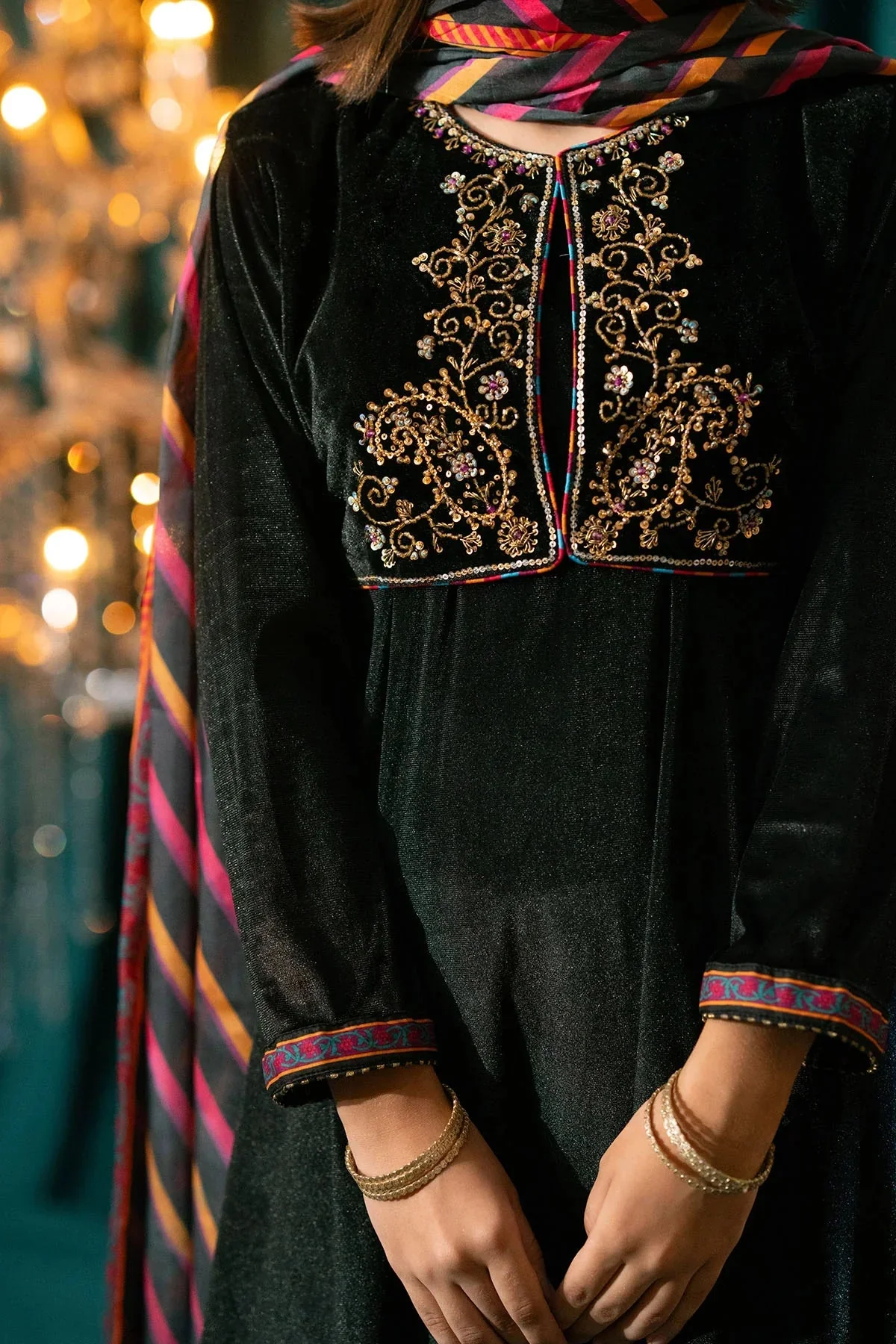 Ochre Clothing Stitched 3 Piece Velvet Suit-OVF-43 - Image 2