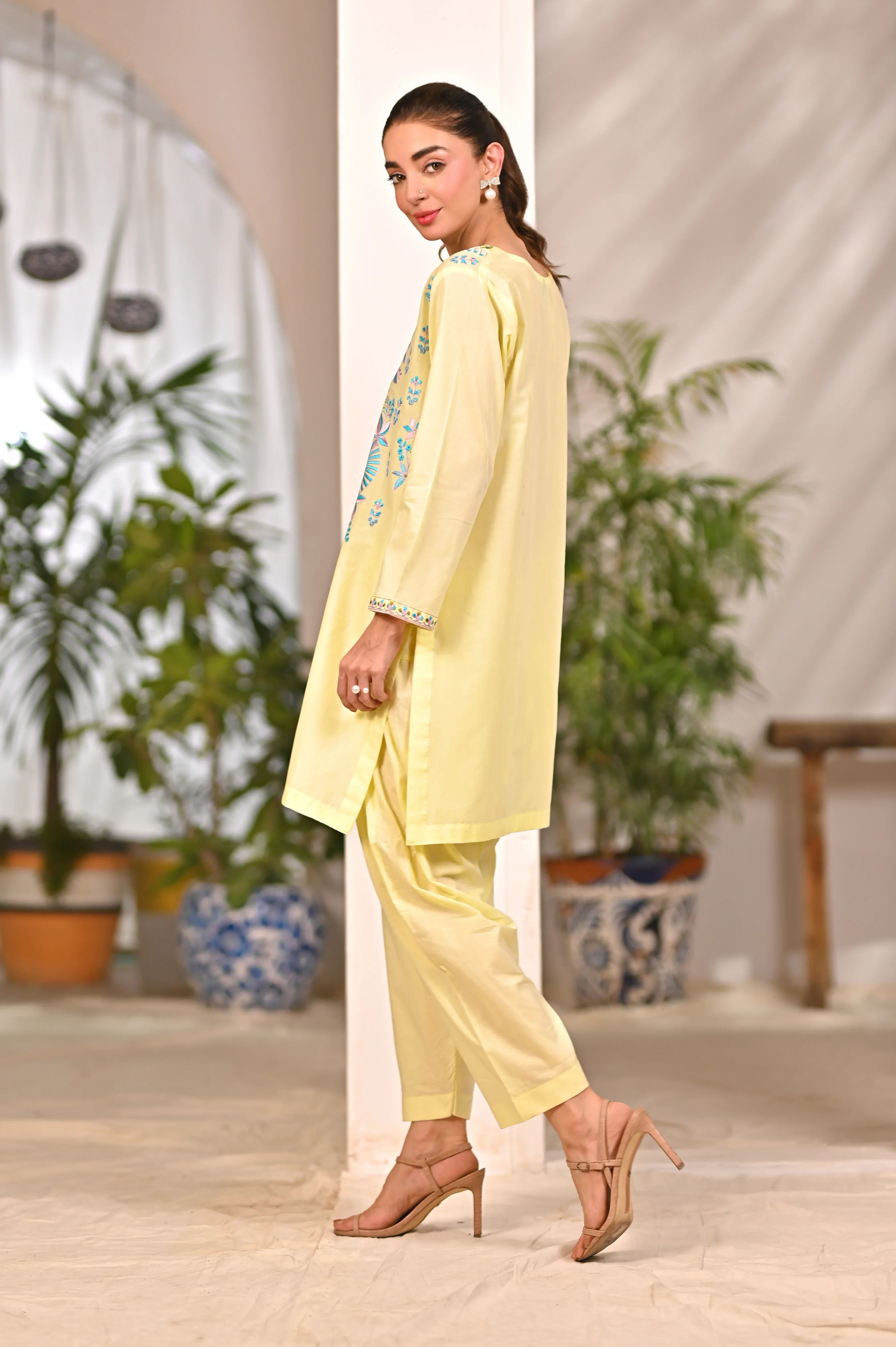 Dhaga Stitched 2 Piece Cotton Summer Suit-Odette - Image 3
