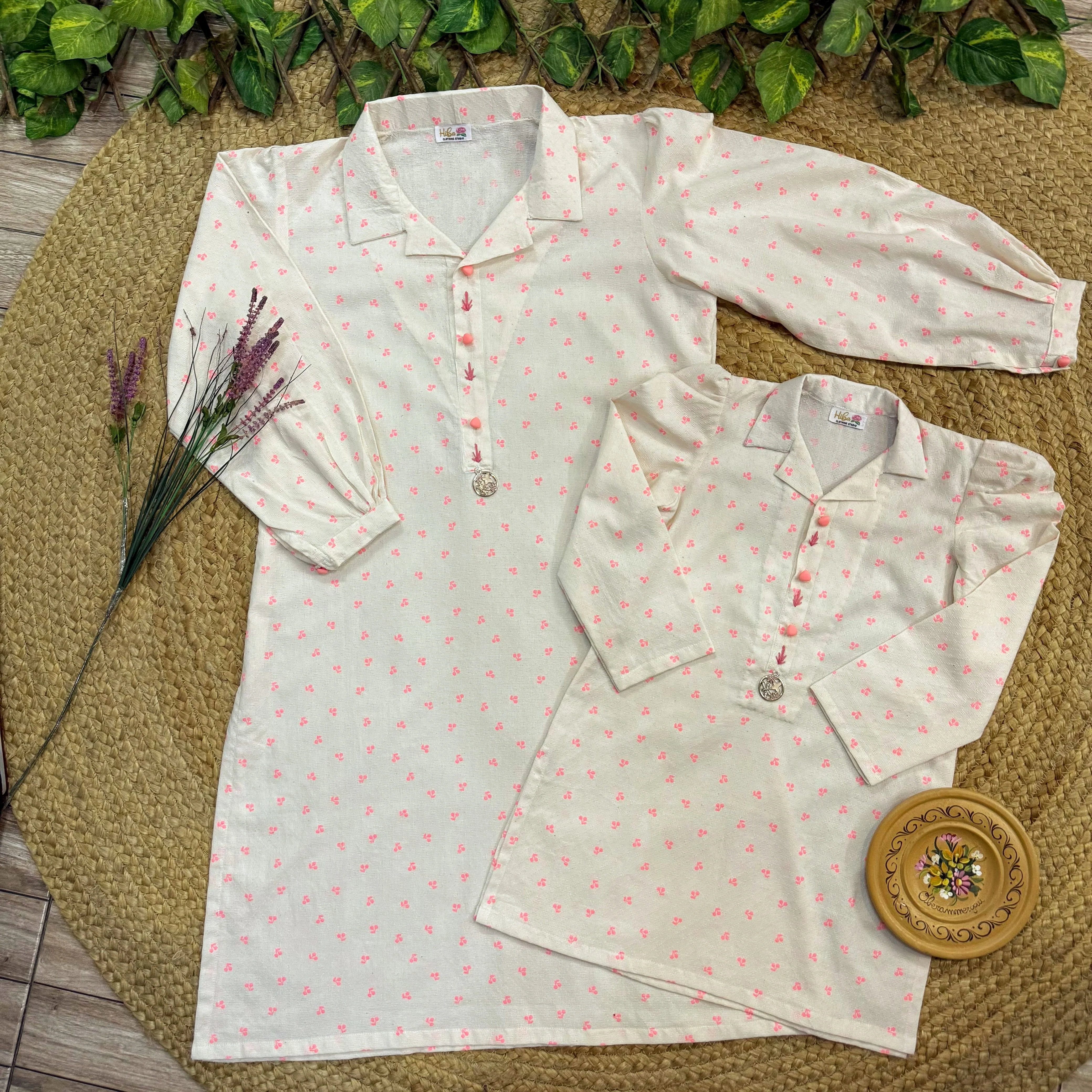 Hiba Fashion Off-white and pink mommy and me set-(TWM-001)-(1 PC)