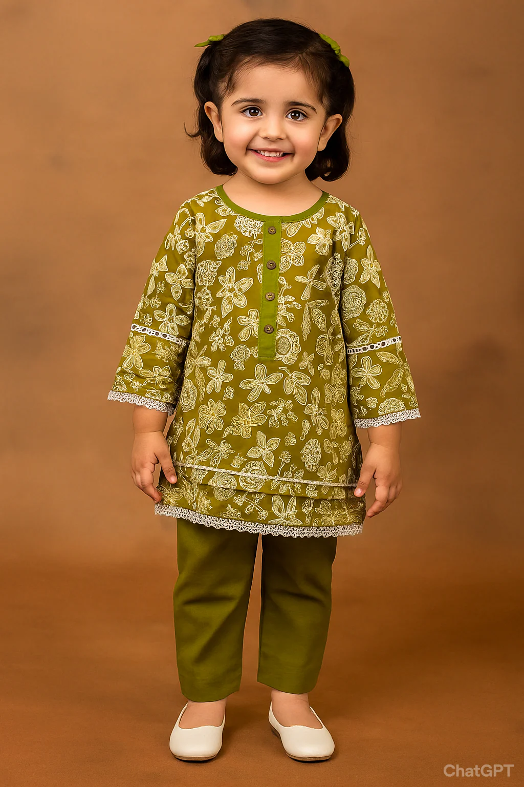 Hiba Fashion Olive green 2 PC Lawn suit (BFT-005) - Image 2