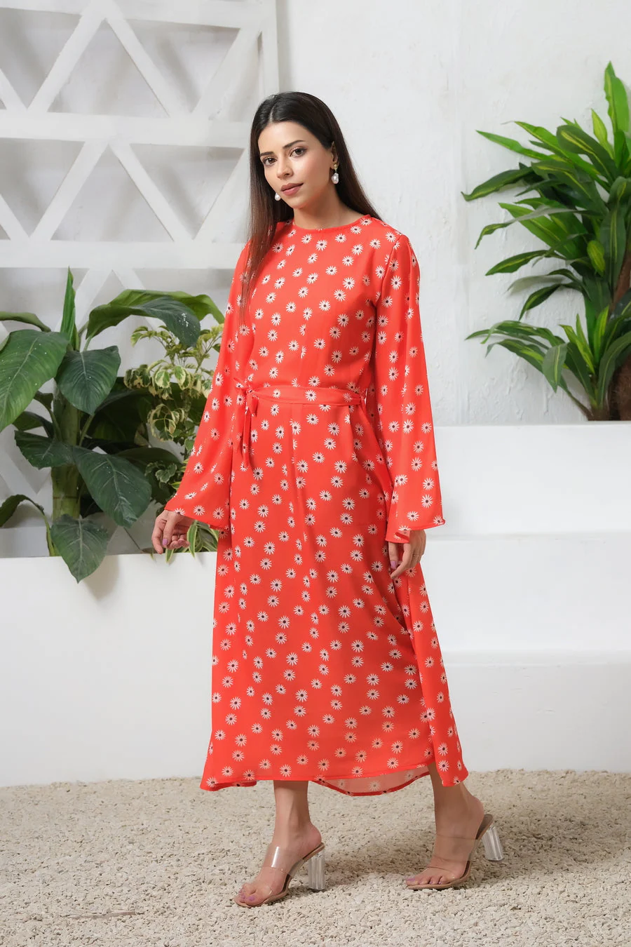 Sprinkles Stitched 1 Piece Summer Shirts Women Suit-Orange Blossom Match Allover Floral Print Tunic Dress - Image 4