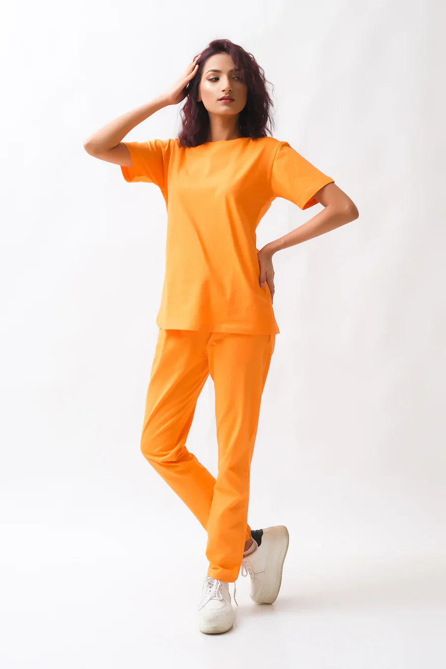 Dhaga Western Co Ords-Orange Co Ords - Half Sleeves T-Shirt with Trouser - Image 3