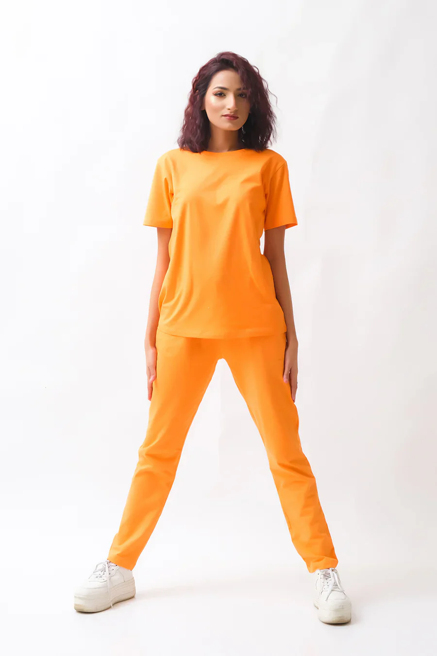 Dhaga Western Co Ords-Orange Co Ords - Half Sleeves T-Shirt with Trouser - Image 4