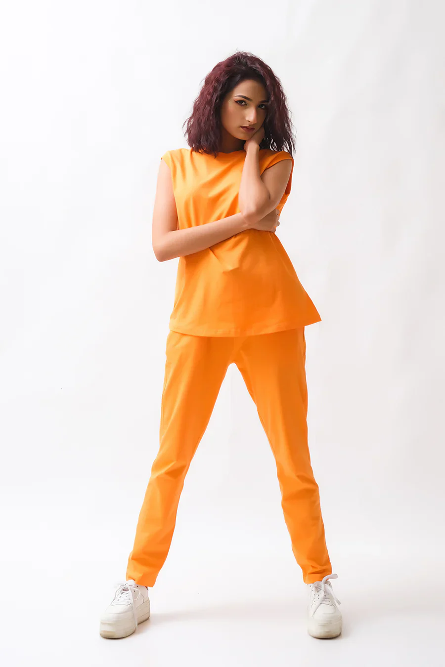 Dhaga Western Co Ords-Orange Co Ords - Sleevesless T-Shirt with Trouser - Image 5