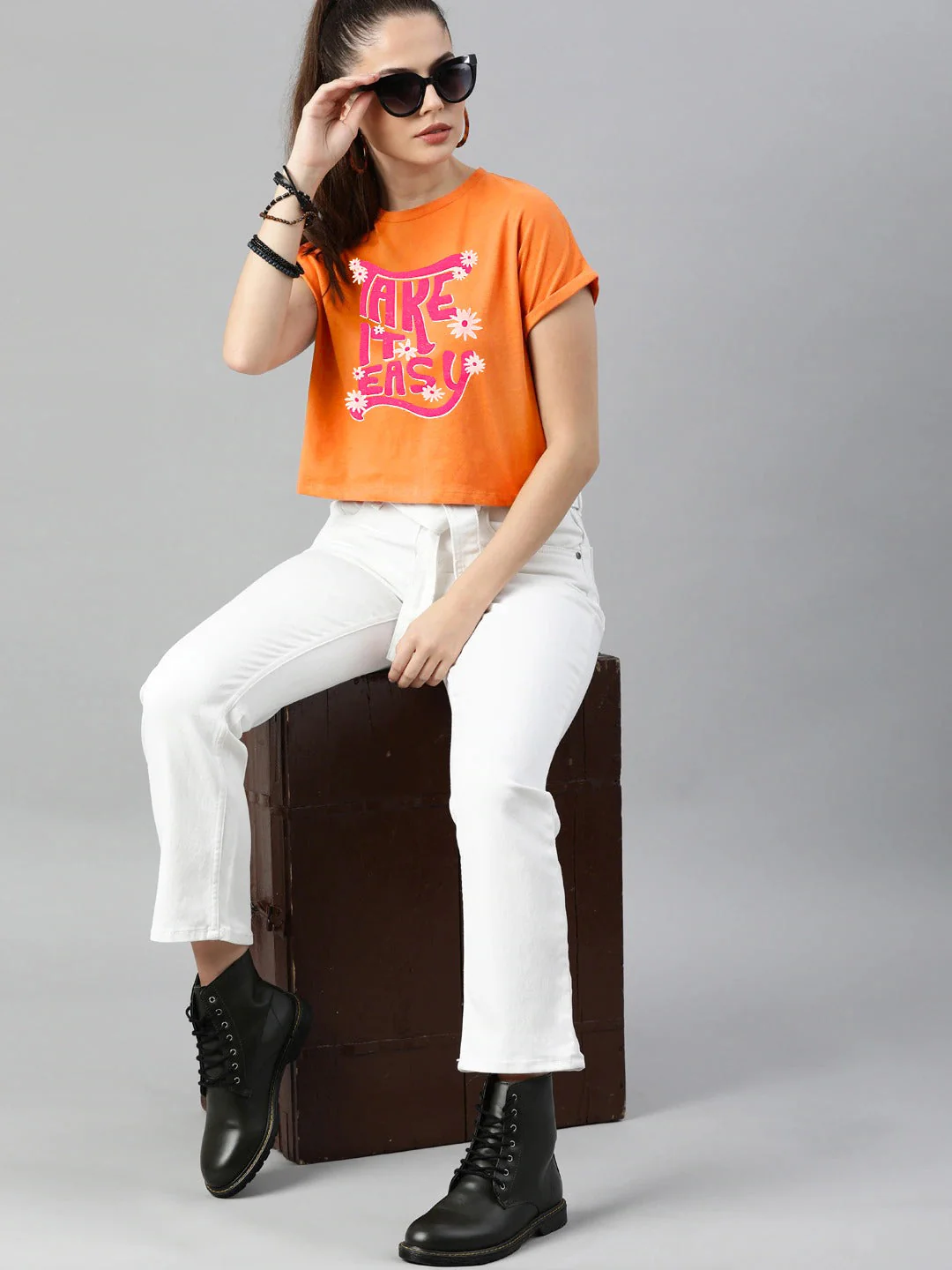 Sprinkles Stitched 1 Piece Summer Shirts Kids Suit-Orange Take it Easy Print Tee - Image 2