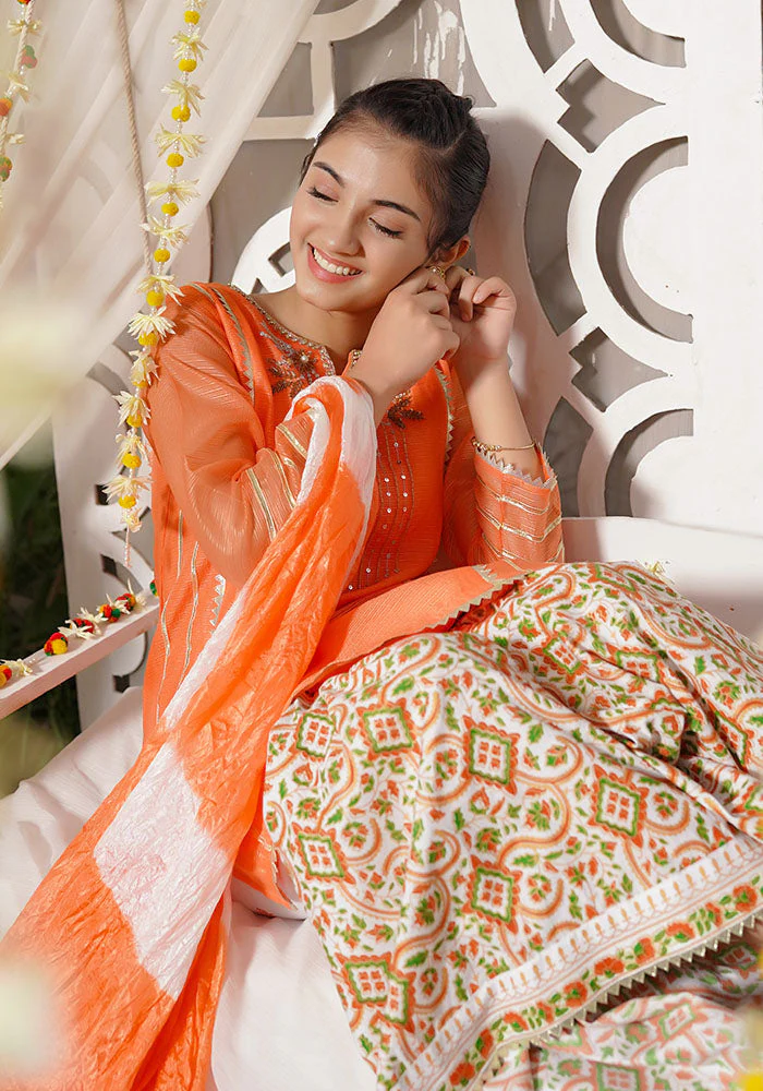 Ochre Clothing Organza Hand Adda Work 3 Pc Suit - Image 6
