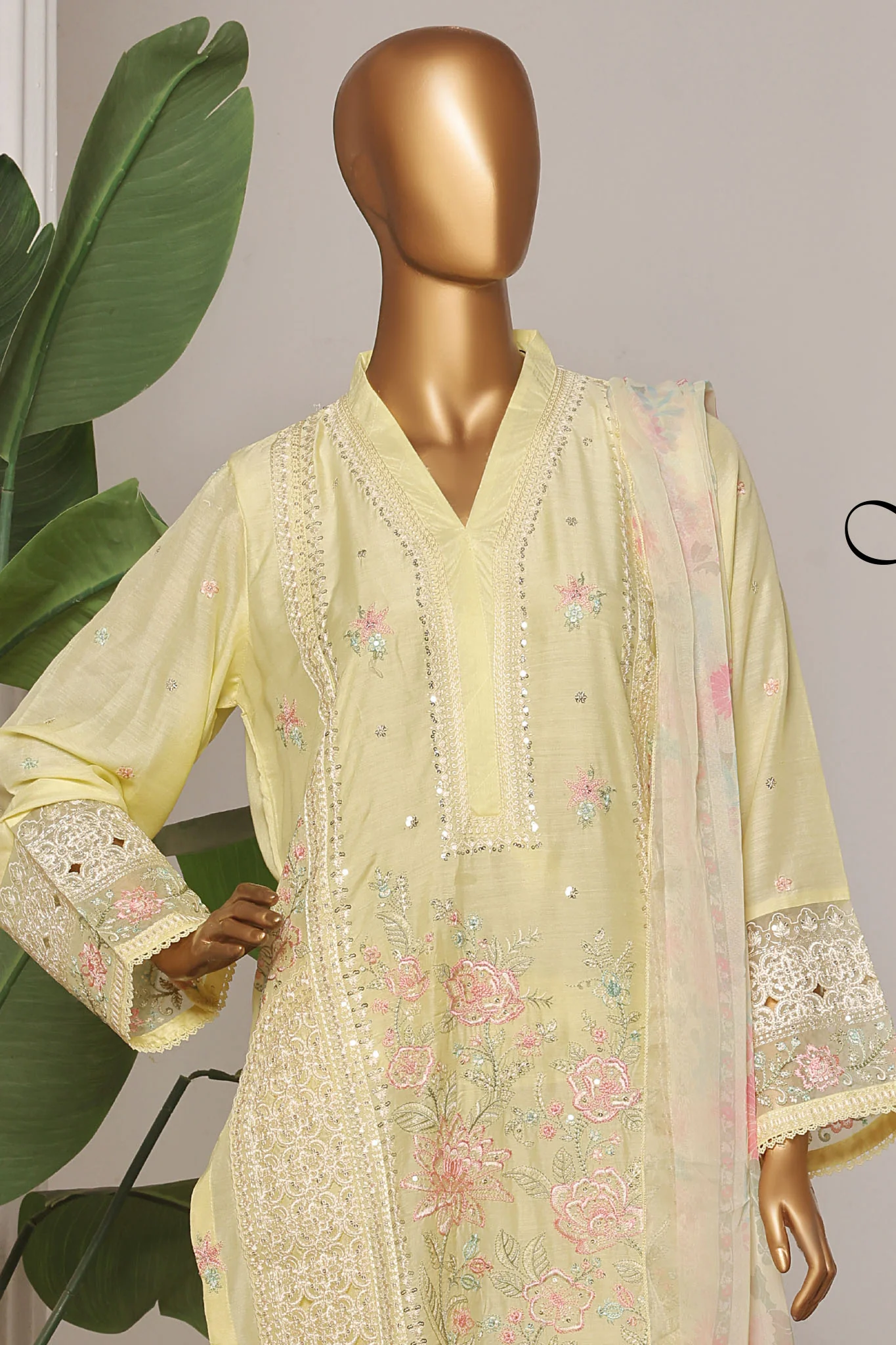 Bin Saeed Stitched 3 Piece Luxury Suit-OWCS-2304-Yellow - Image 2