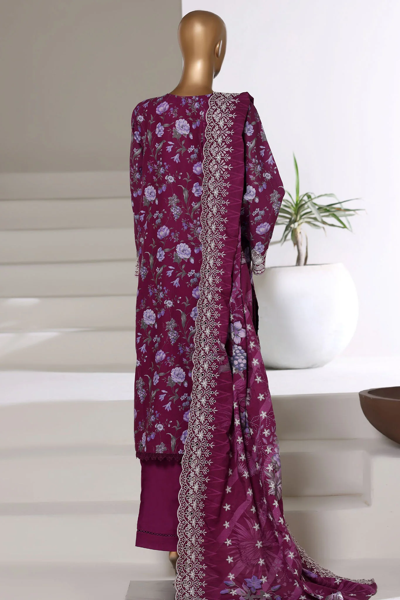 Laser Fusion By Sada Bahar Stitched 3 Piece Chikankari Khaddar Suit-PCK-04-Purple - Image 3