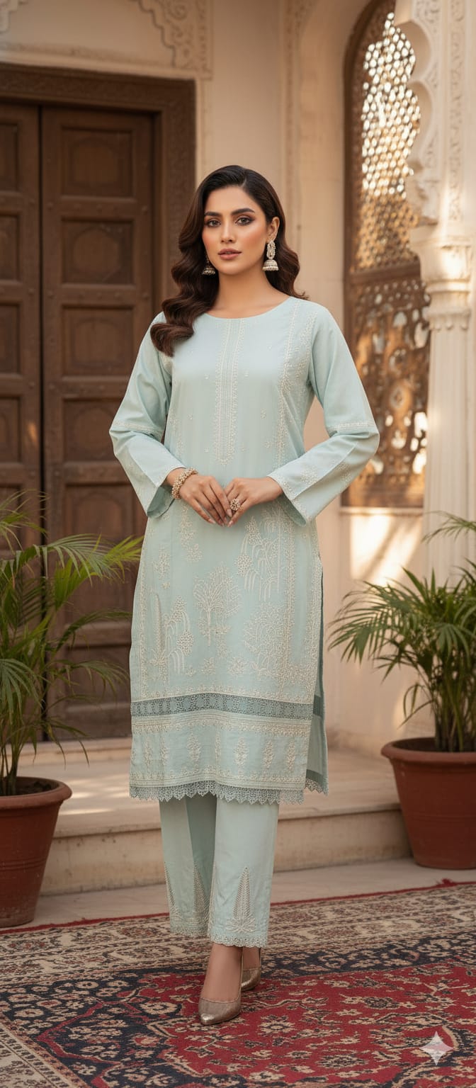 Umer Aayan 3 Piece  Stitched Lawn  suit -Ready to Wear - Image 2