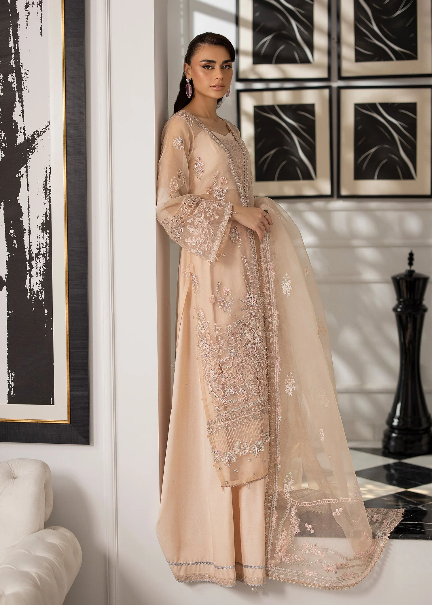 La More Unstitched 3 Piece Festive Formals Suit-Peach Blossom - Image 12