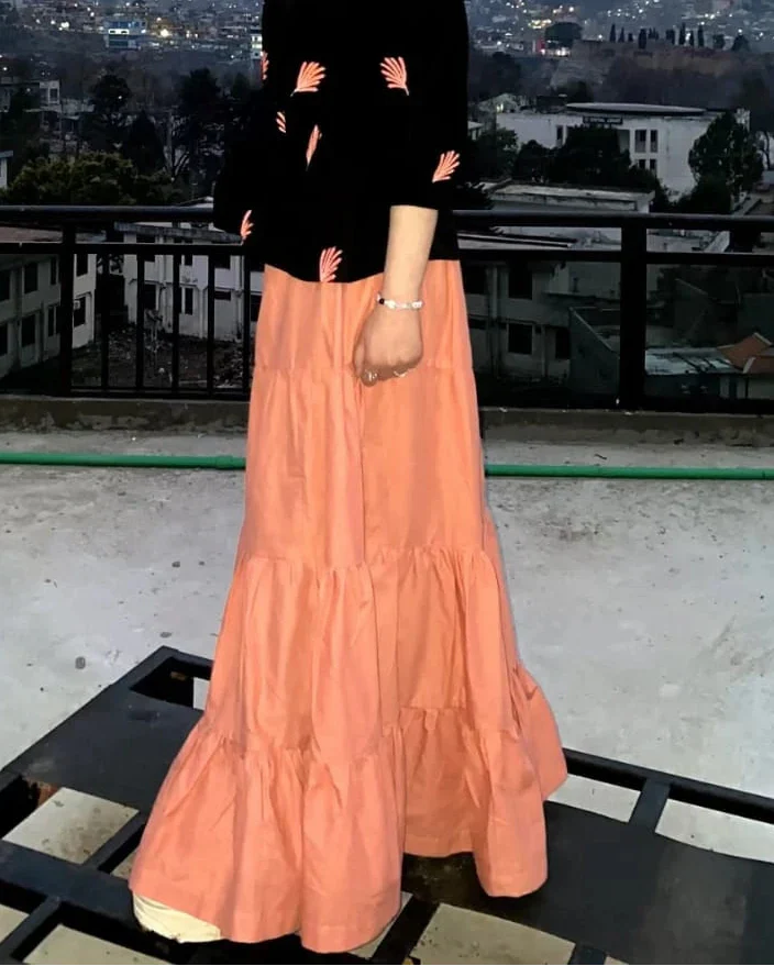 Urban Cut Peach Cotton Tiered Skirt - Image 2
