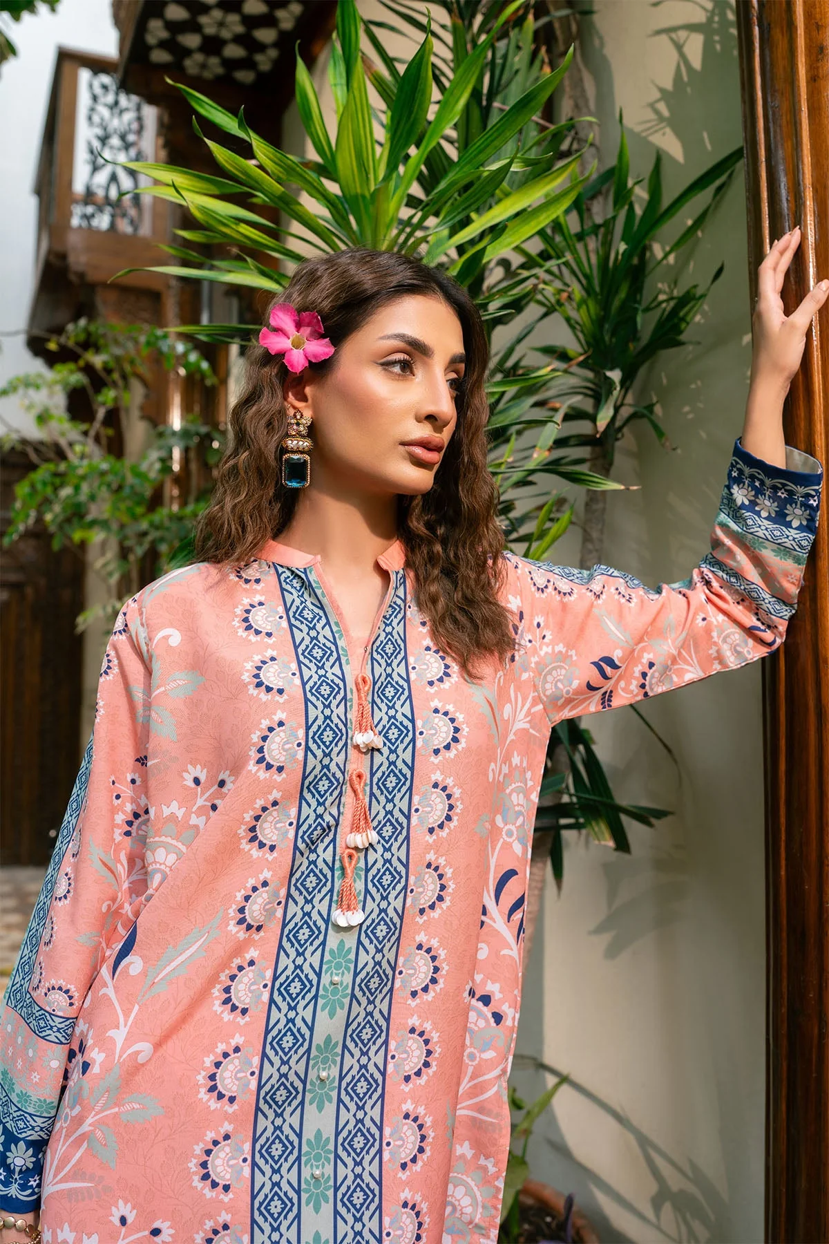 Nairah Stitched Co Ords Summer Suit-Peach Melon - Image 4