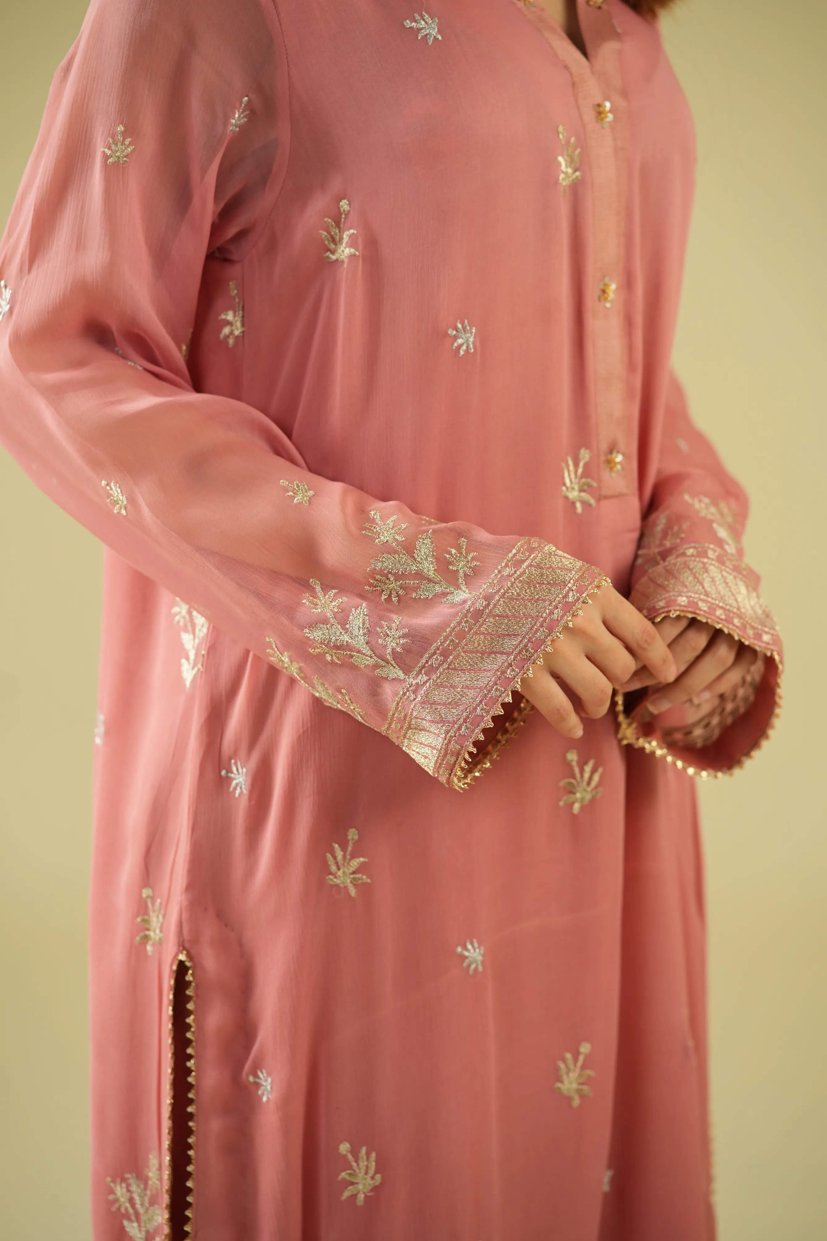 Satrang By Zouj Unstitched 3 Piece Formals Suit-Petal Peach - Image 4
